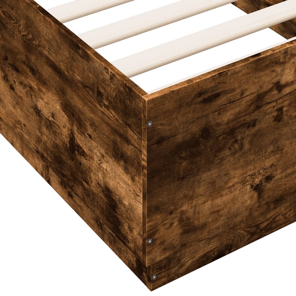 Bed Frame with LED without Mattress Smoked Oak 90x190 cm Single