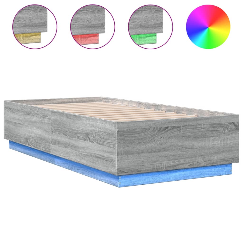 Bed Frame with LED without Mattress Grey Sonoma 90x190 cm Single