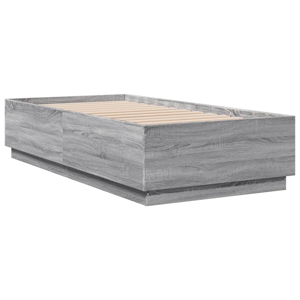 Bed Frame with LED without Mattress Grey Sonoma 90x190 cm Single