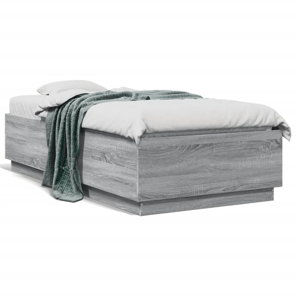 Bed Frame with LED without Mattress Grey Sonoma 75x190 cm Small Single