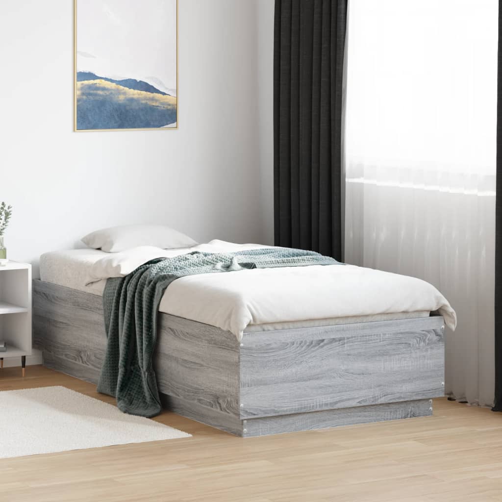 Bed Frame with LED without Mattress Grey Sonoma 75x190 cm Small Single