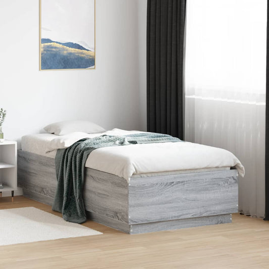 Bed Frame with LED without Mattress Grey Sonoma 75x190 cm Small Single