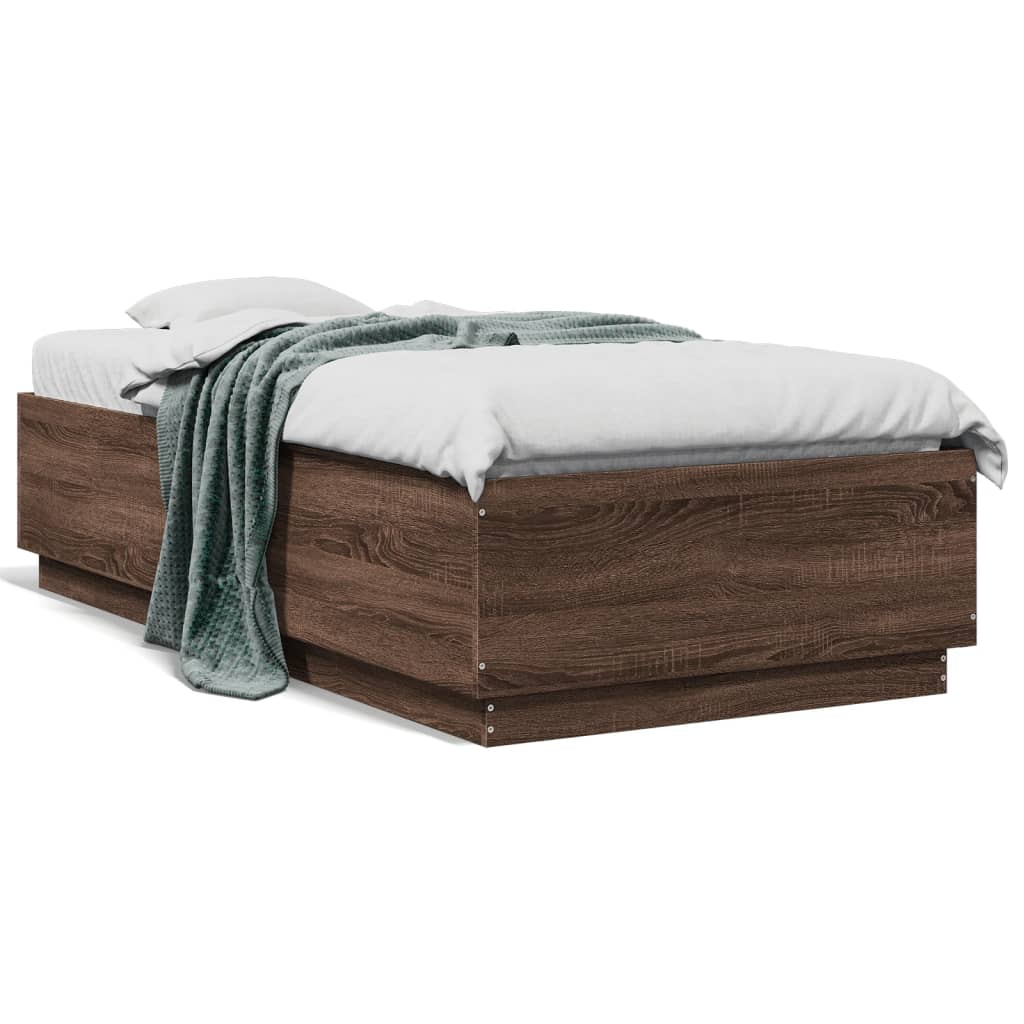 Bed Frame with LED without Mattress Brown Oak 75x190 cm Small Single