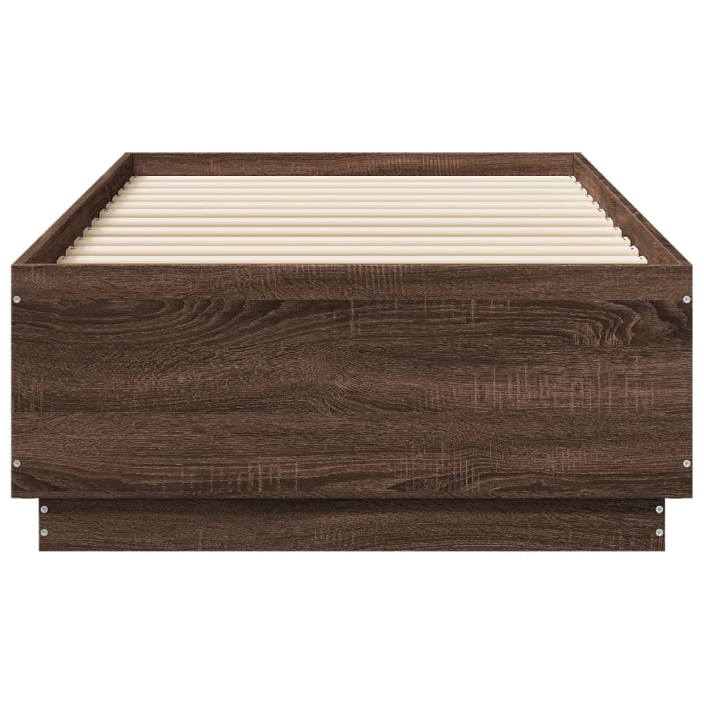 Bed Frame with LED without Mattress Brown Oak 75x190 cm Small Single