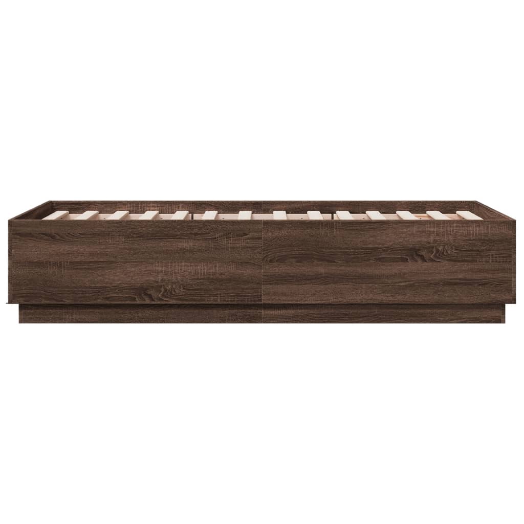 Bed Frame with LED without Mattress Brown Oak 75x190 cm Small Single