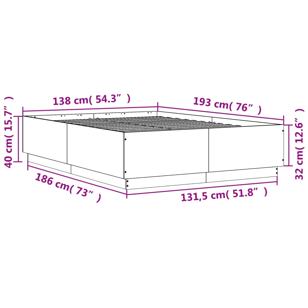 Bed Frame without Mattress Grey Sonoma 135x190 cm Double