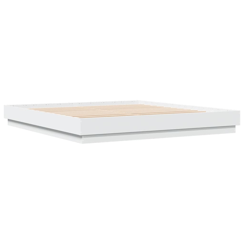 Bed Frame with LED without Mattress White 200x200 cm