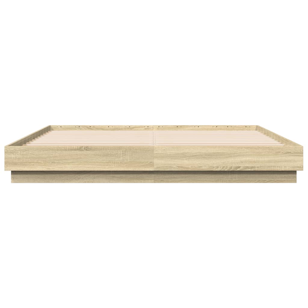 Bed Frame with LED without Mattress Sonoma Oak 200x200 cm