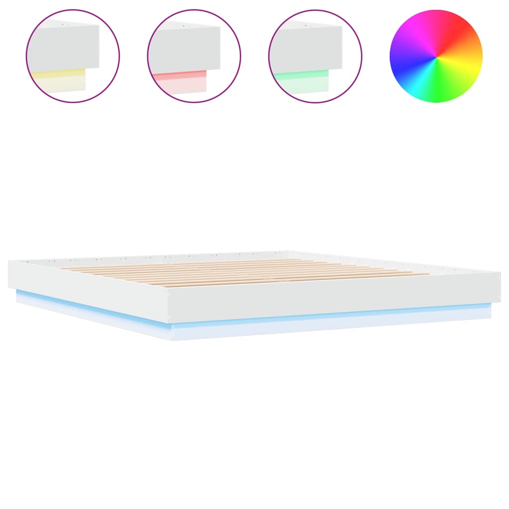 Bed Frame with LED without Mattress White 180x200 cm Super King