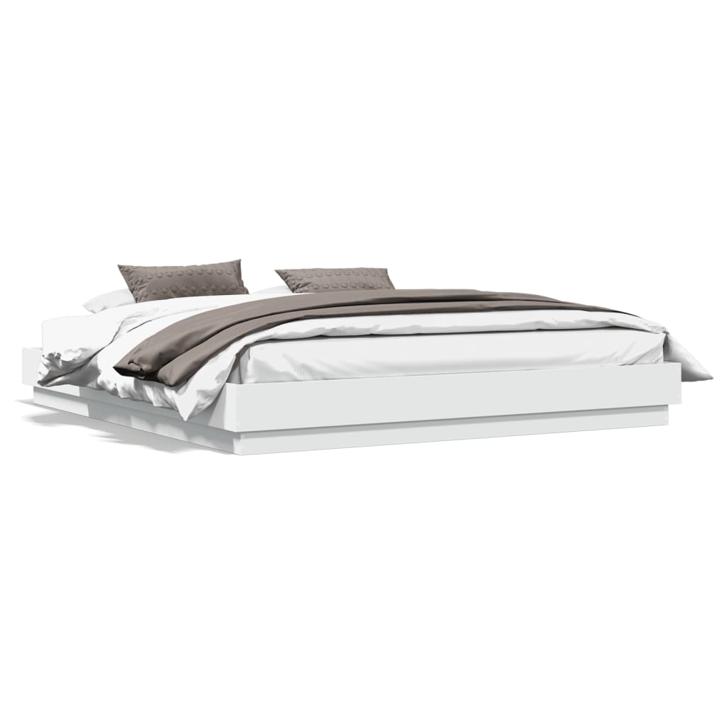 Bed Frame with LED without Mattress White 180x200 cm Super King