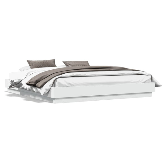vidaXL Bed Frame with LED Lights White 180x200 cm Super King