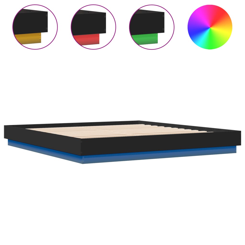 vidaXL Bed Frame with LED without Mattress Black 180x200 cm Super King