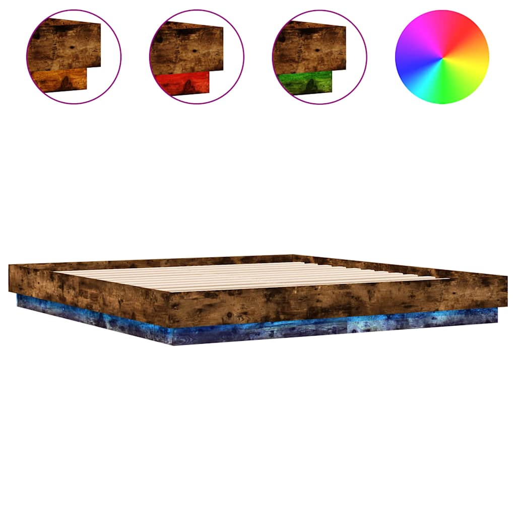 Bed Frame with LED without Mattress Smoked Oak 180x200 cm Super King