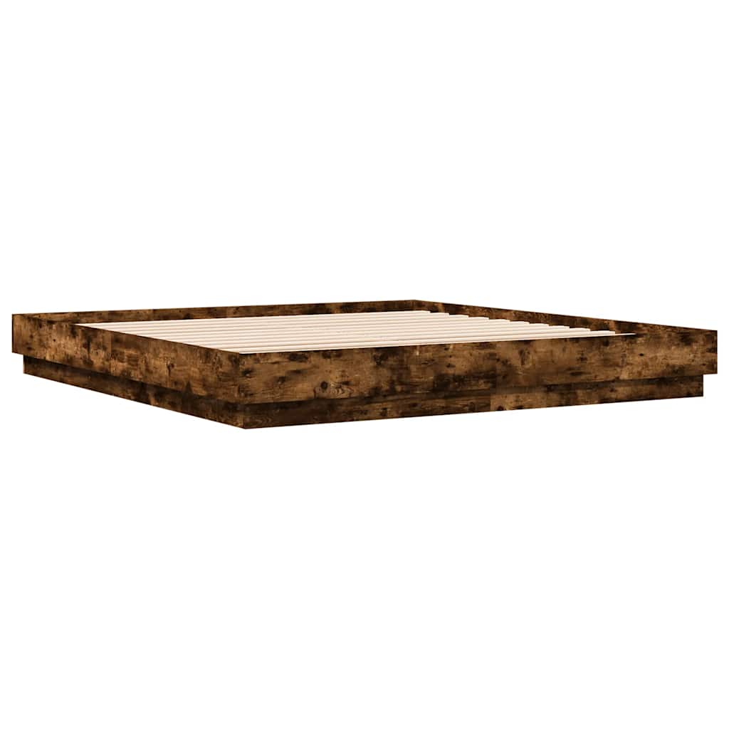 Bed Frame with LED without Mattress Smoked Oak 180x200 cm Super King