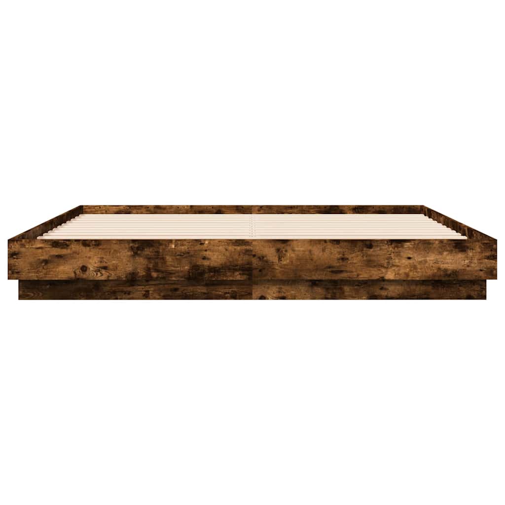 Bed Frame with LED without Mattress Smoked Oak 180x200 cm Super King