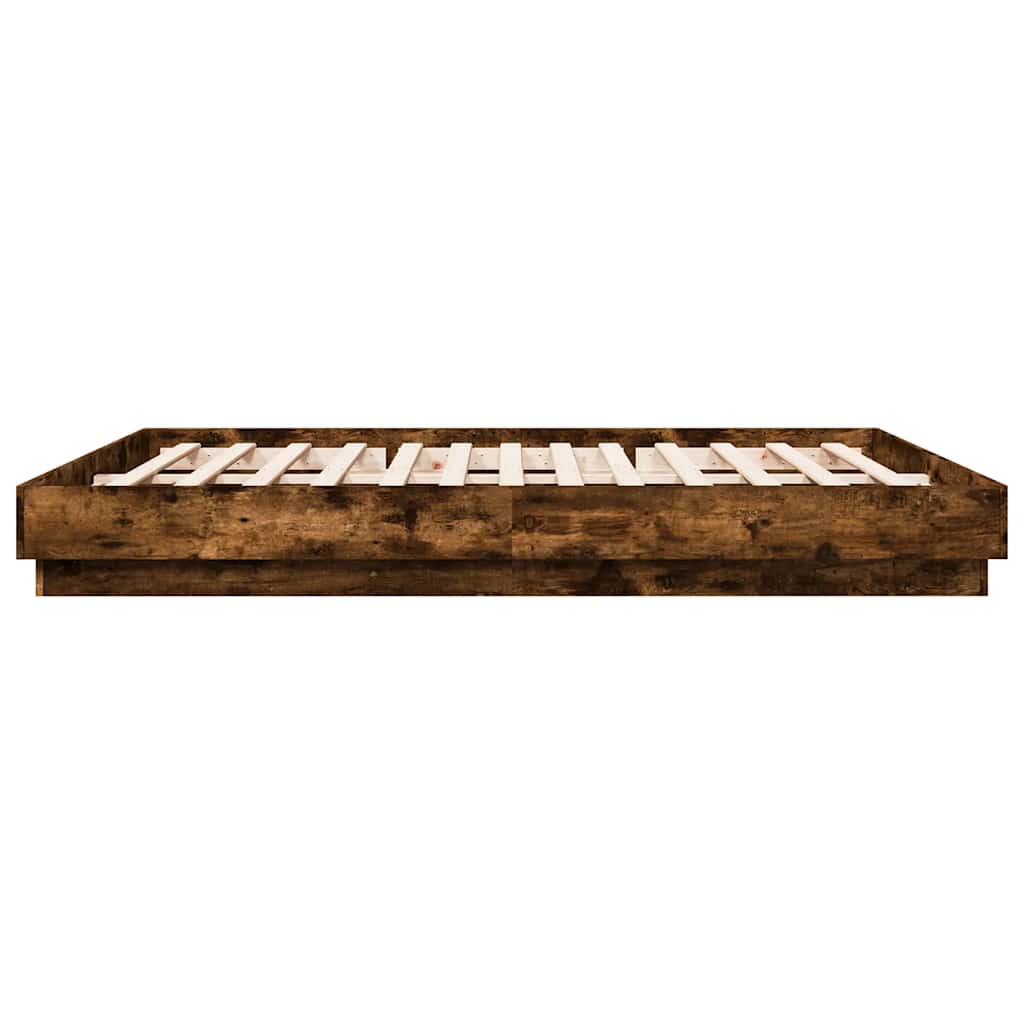 Bed Frame with LED without Mattress Smoked Oak 180x200 cm Super King