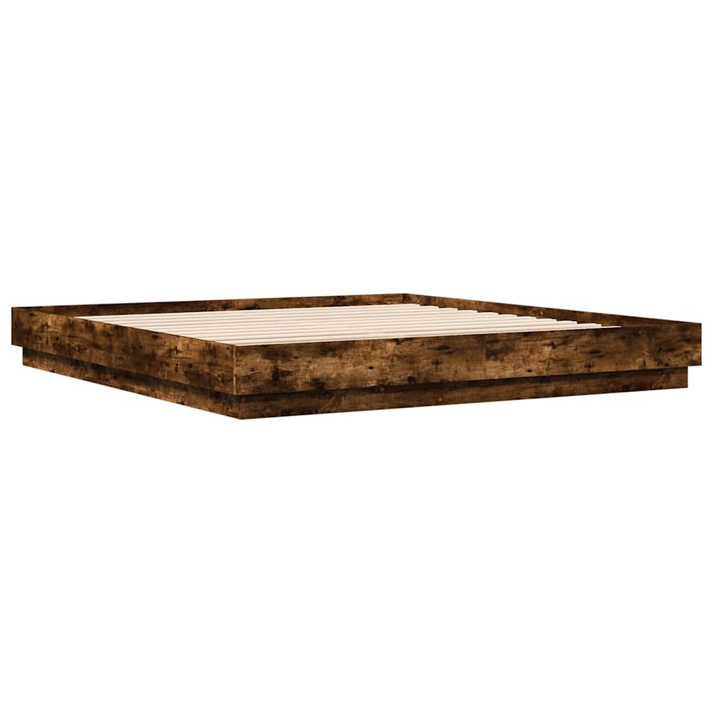 Bed Frame with LED without Mattress Smoked Oak 180x200 cm Super King