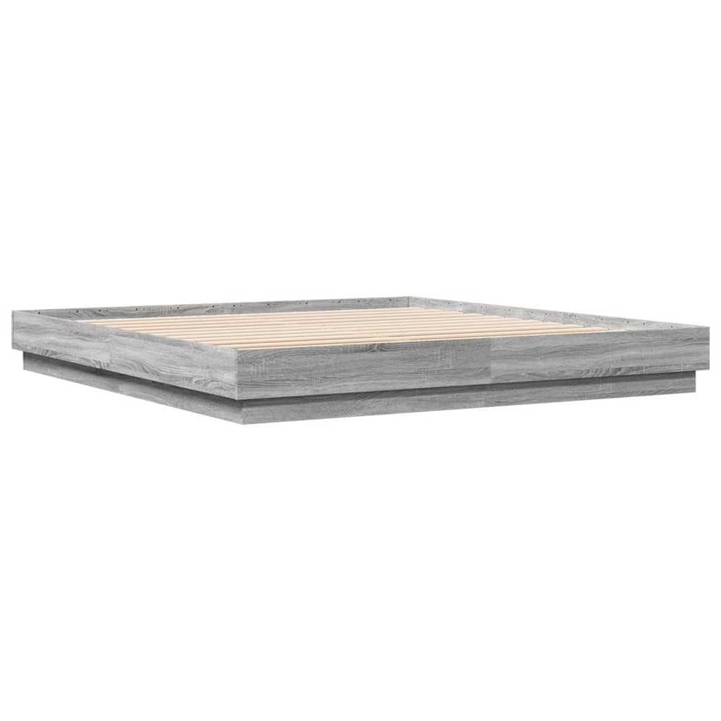 Bed Frame with LED without Mattress Grey Sonoma 180x200 cm Super King
