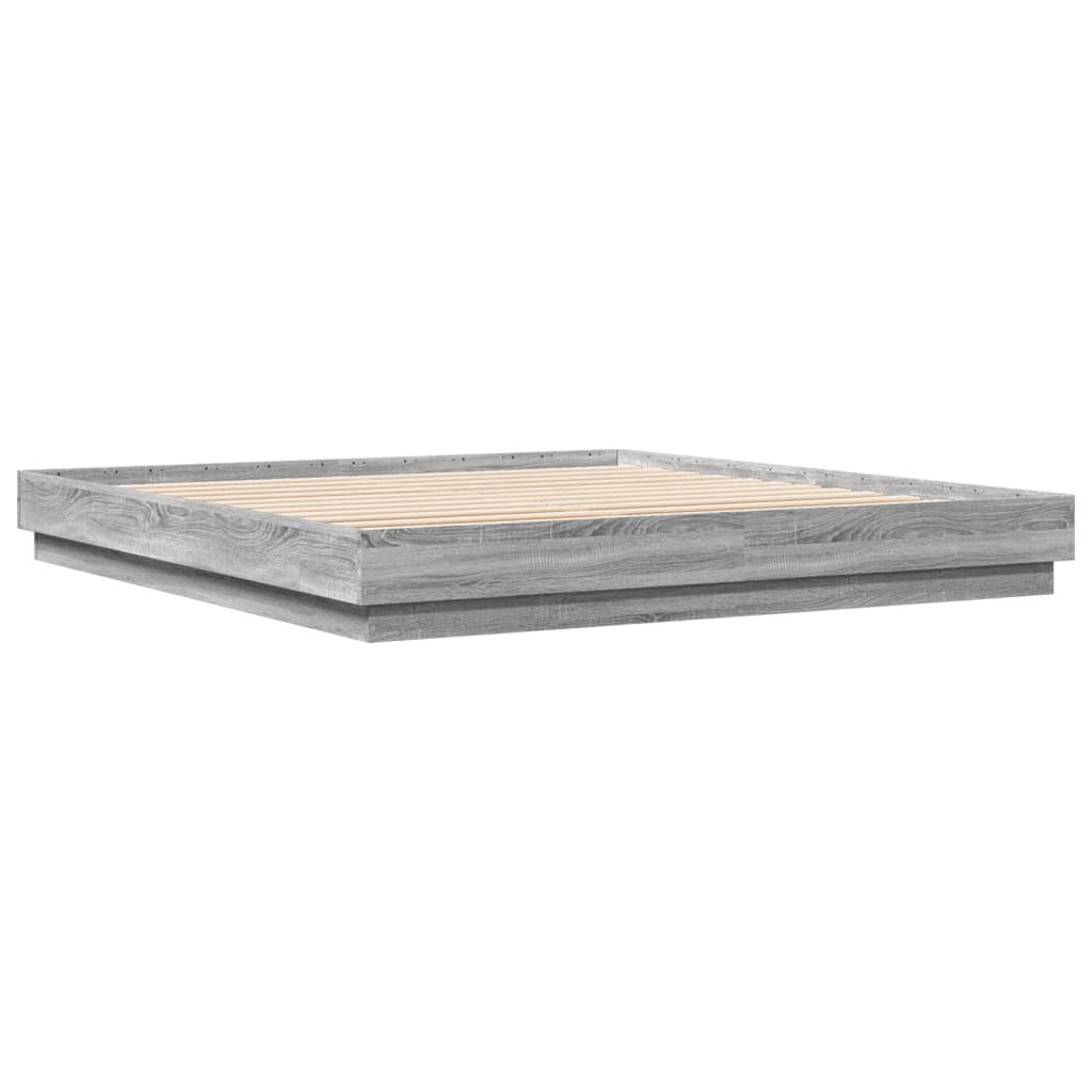 Bed Frame with LED without Mattress Grey Sonoma 180x200 cm Super King
