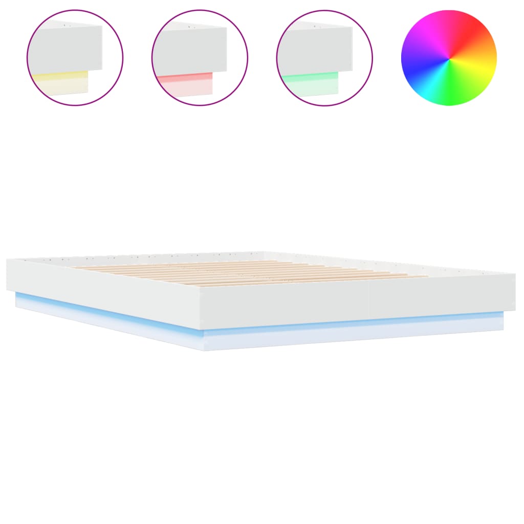 Bed Frame with LED without Mattress White 160x200 cm
