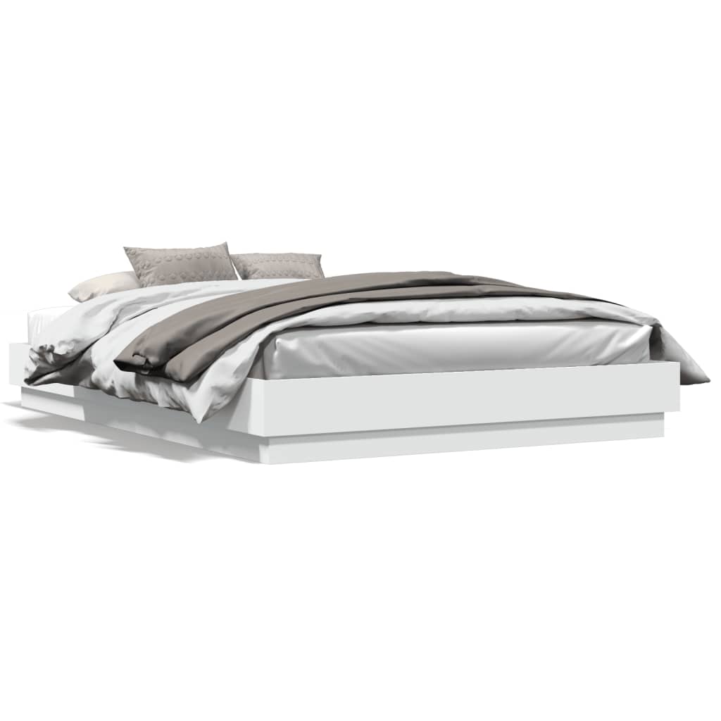 Bed Frame with LED without Mattress White 150x200 cm King Size