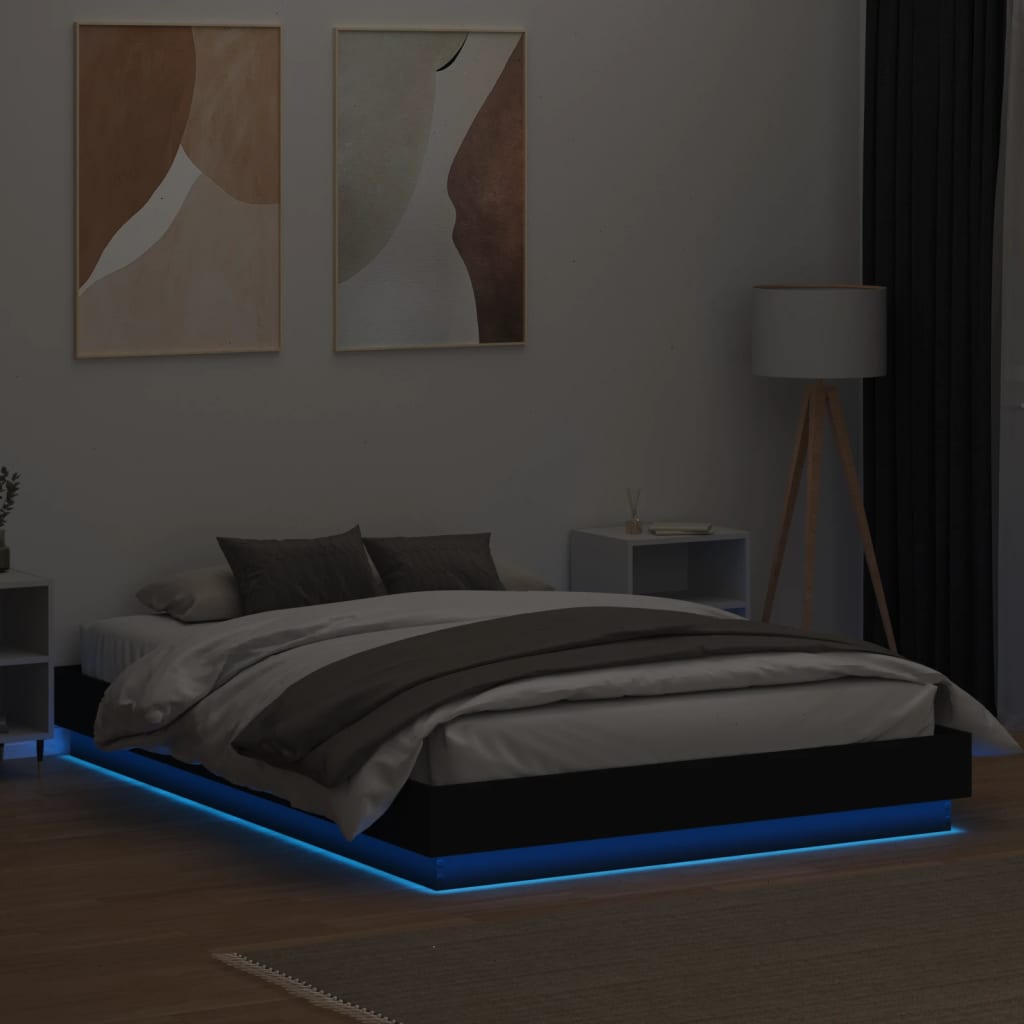 Bed Frame with LED without Mattress Black 150x200 cm King Size