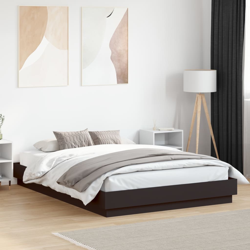 Bed Frame with LED without Mattress Black 150x200 cm King Size