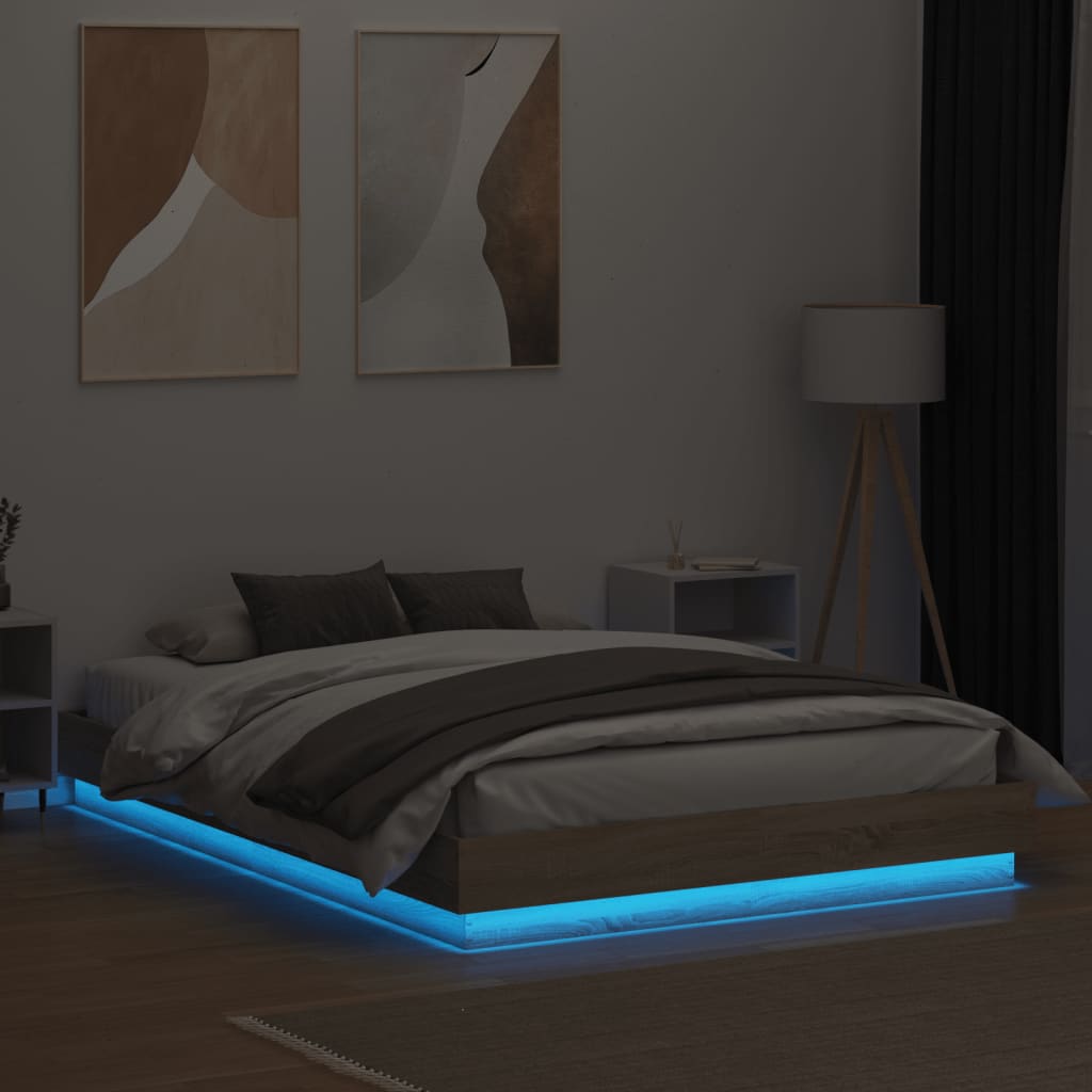 vidaXL Bed Frame with LED without Mattress Sonoma Oak 150x200 cm King Size