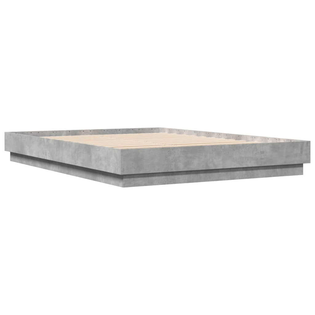 Bed Frame with LED without Mattress Concrete Grey 150x200 cm King Size