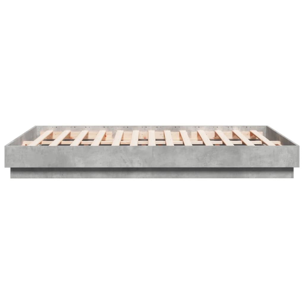 Bed Frame with LED without Mattress Concrete Grey 150x200 cm King Size