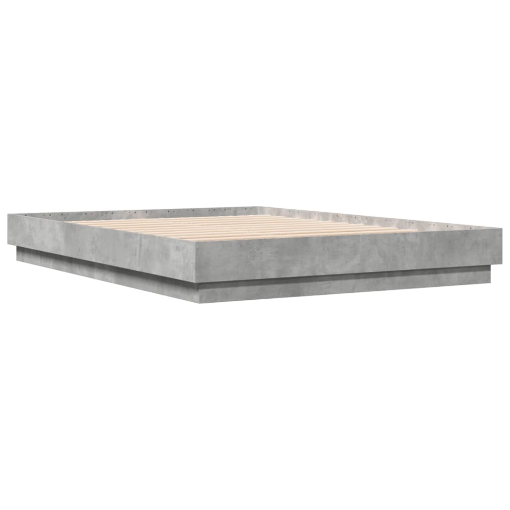 Bed Frame with LED without Mattress Concrete Grey 150x200 cm King Size