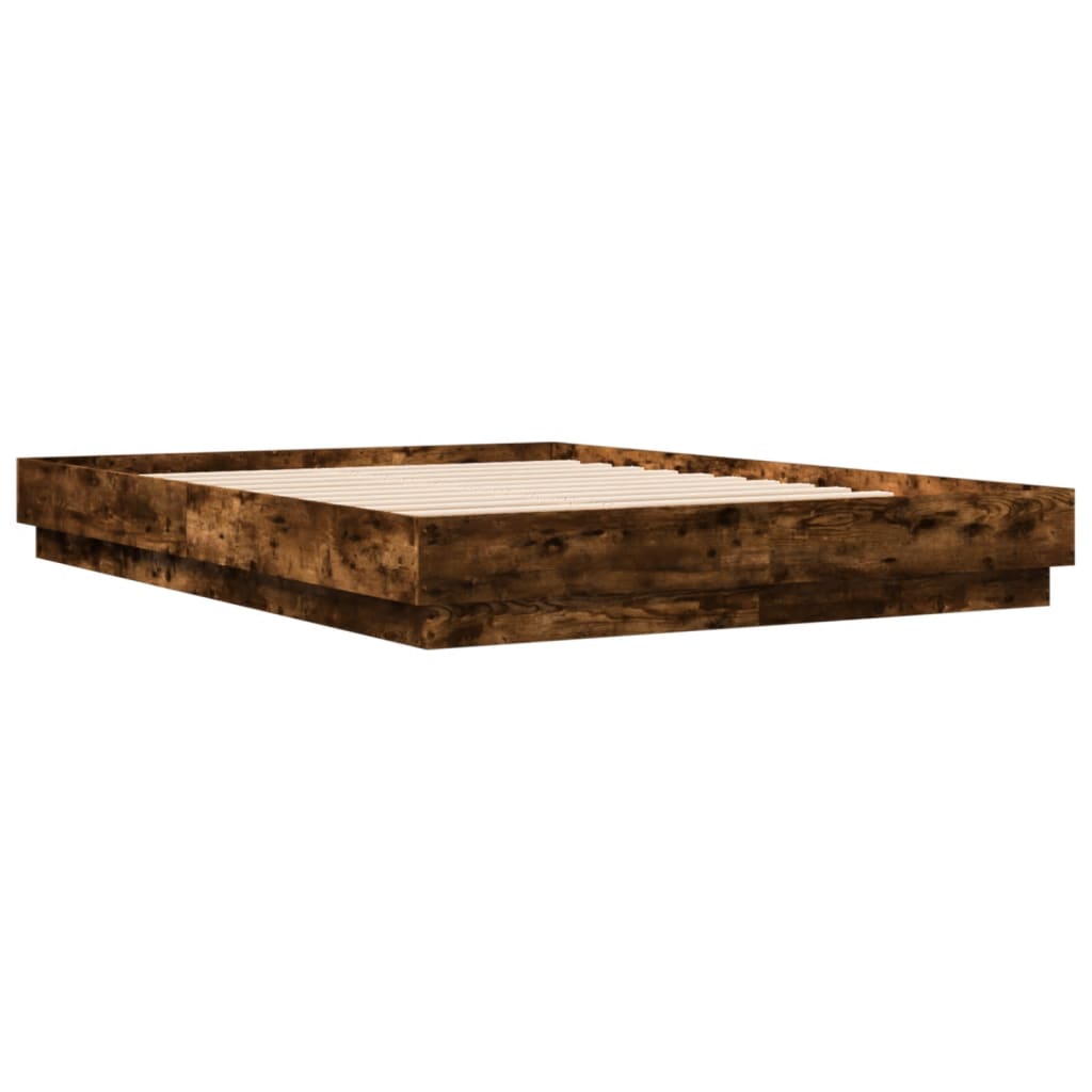 Bed Frame with LED without Mattress Smoked Oak 150x200 cm King Size