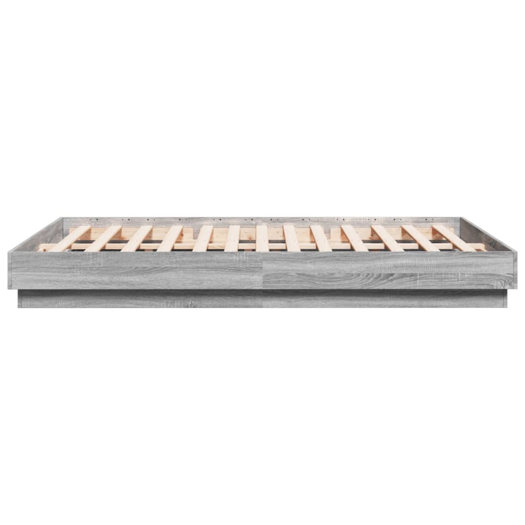 Bed Frame with LED without Mattress Grey Sonoma 150x200 cm King Size