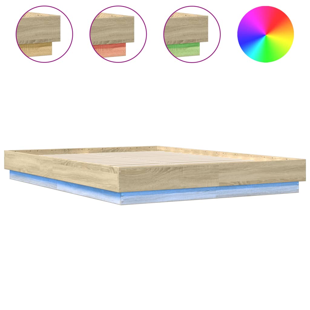 Bed Frame with LED without Mattress Sonoma Oak 140x200 cm