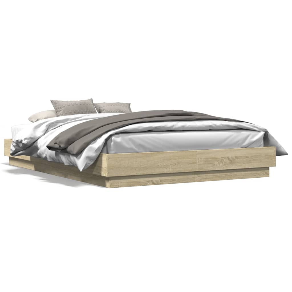Bed Frame with LED without Mattress Sonoma Oak 140x200 cm