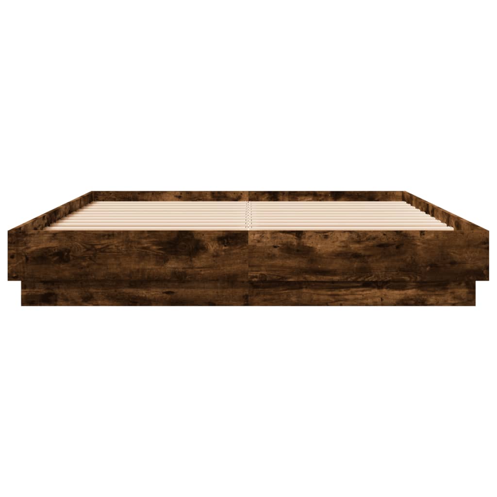 Bed Frame with LED without Mattress Smoked Oak 140x200 cm