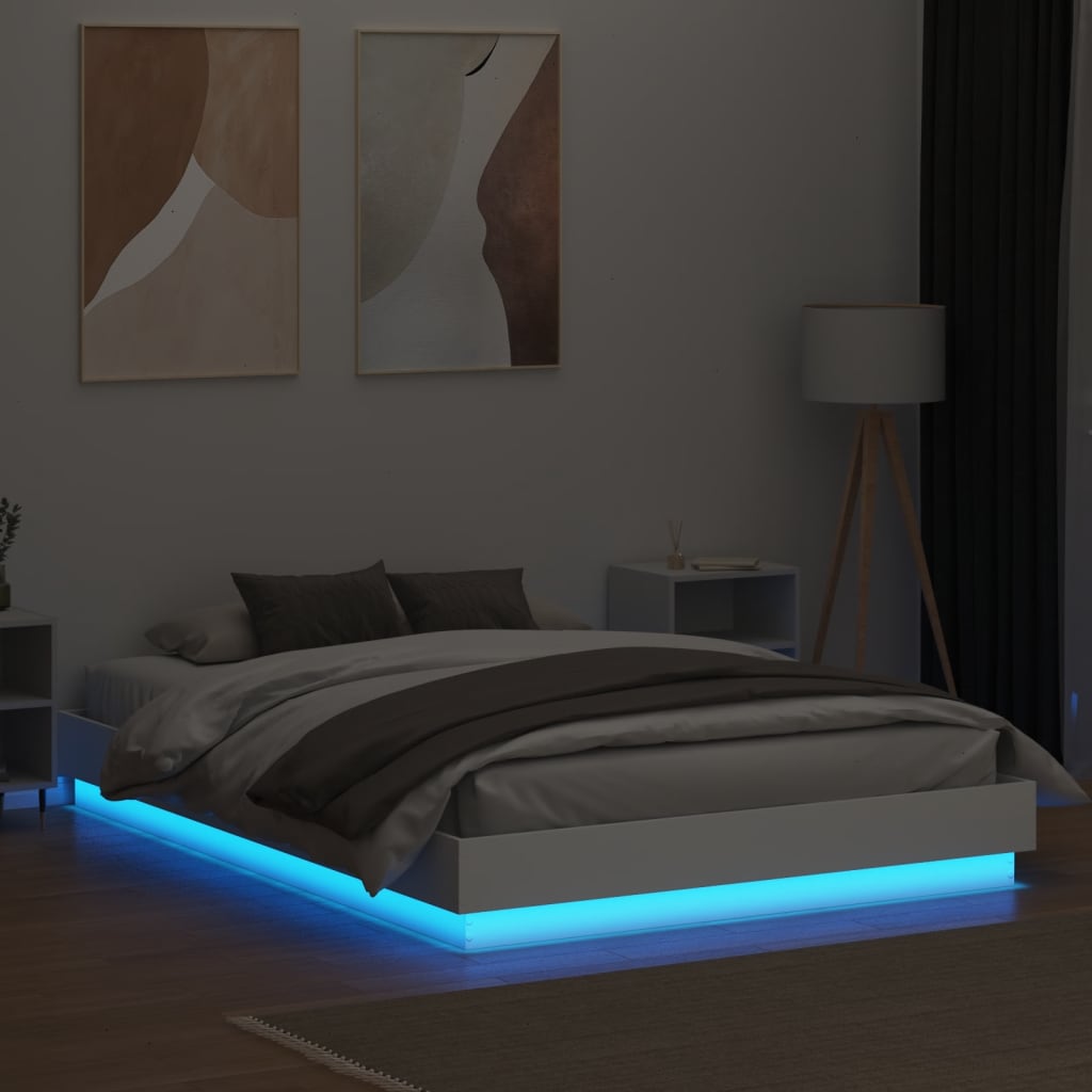 vidaXL Bed Frame with LED without Mattress White 120x200 cm