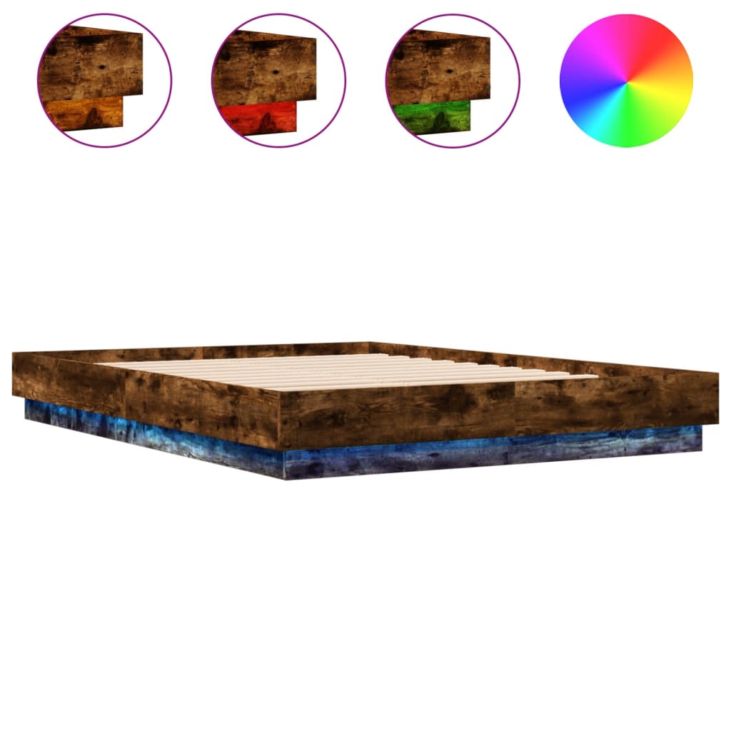 Bed Frame with LED without Mattress Smoked Oak 120x200 cm