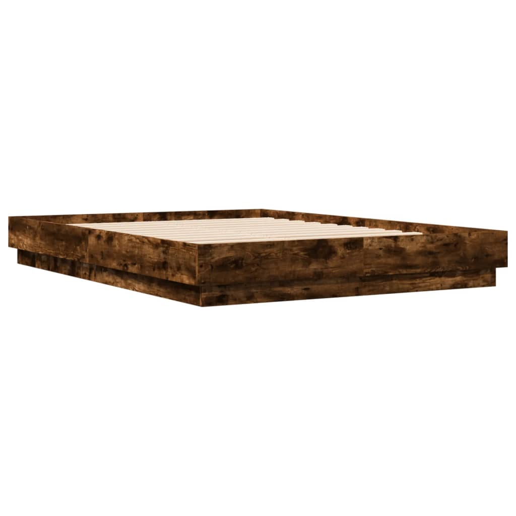 Bed Frame with LED without Mattress Smoked Oak 120x200 cm