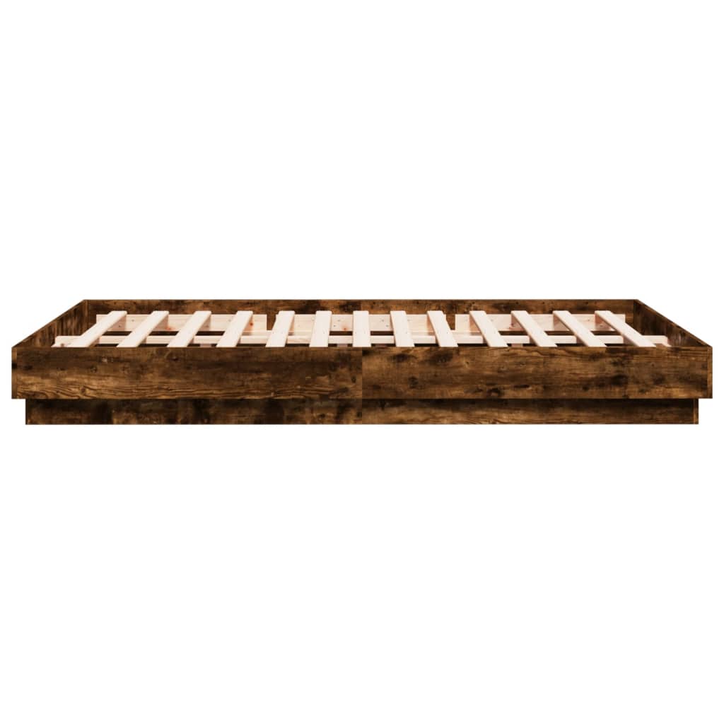 Bed Frame with LED without Mattress Smoked Oak 120x200 cm