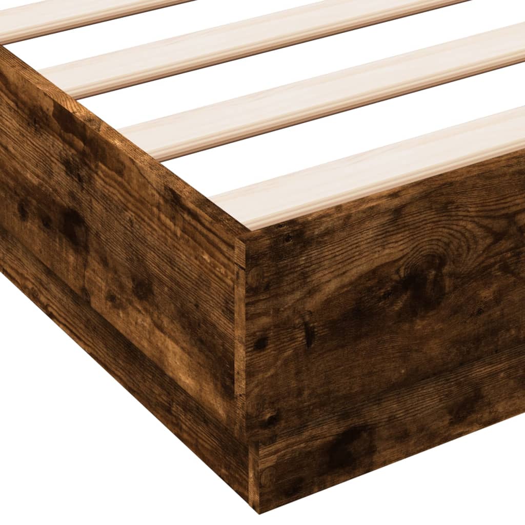 Bed Frame with LED without Mattress Smoked Oak 120x200 cm