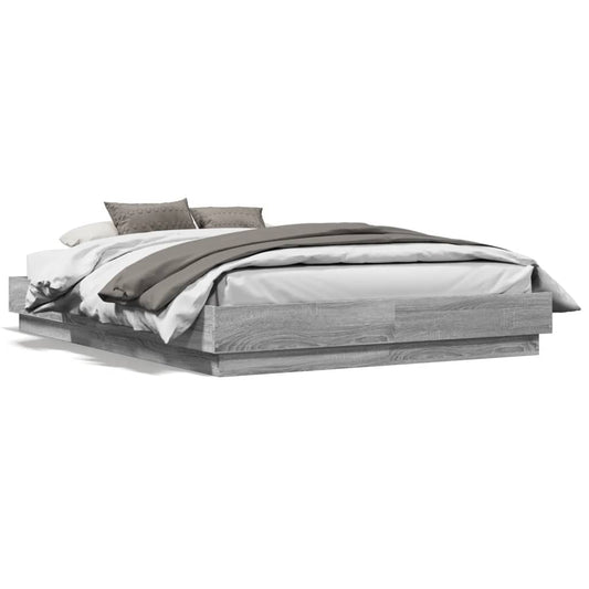 vidaXL Bed Frame with LED Lights Grey Sonoma 140x190 cm