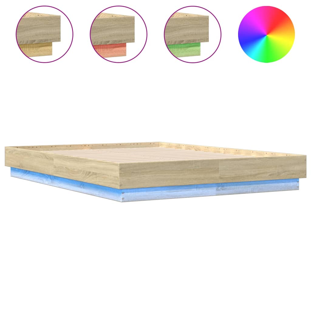 Bed Frame with LED without Mattress Sonoma Oak 135x190 cm Double