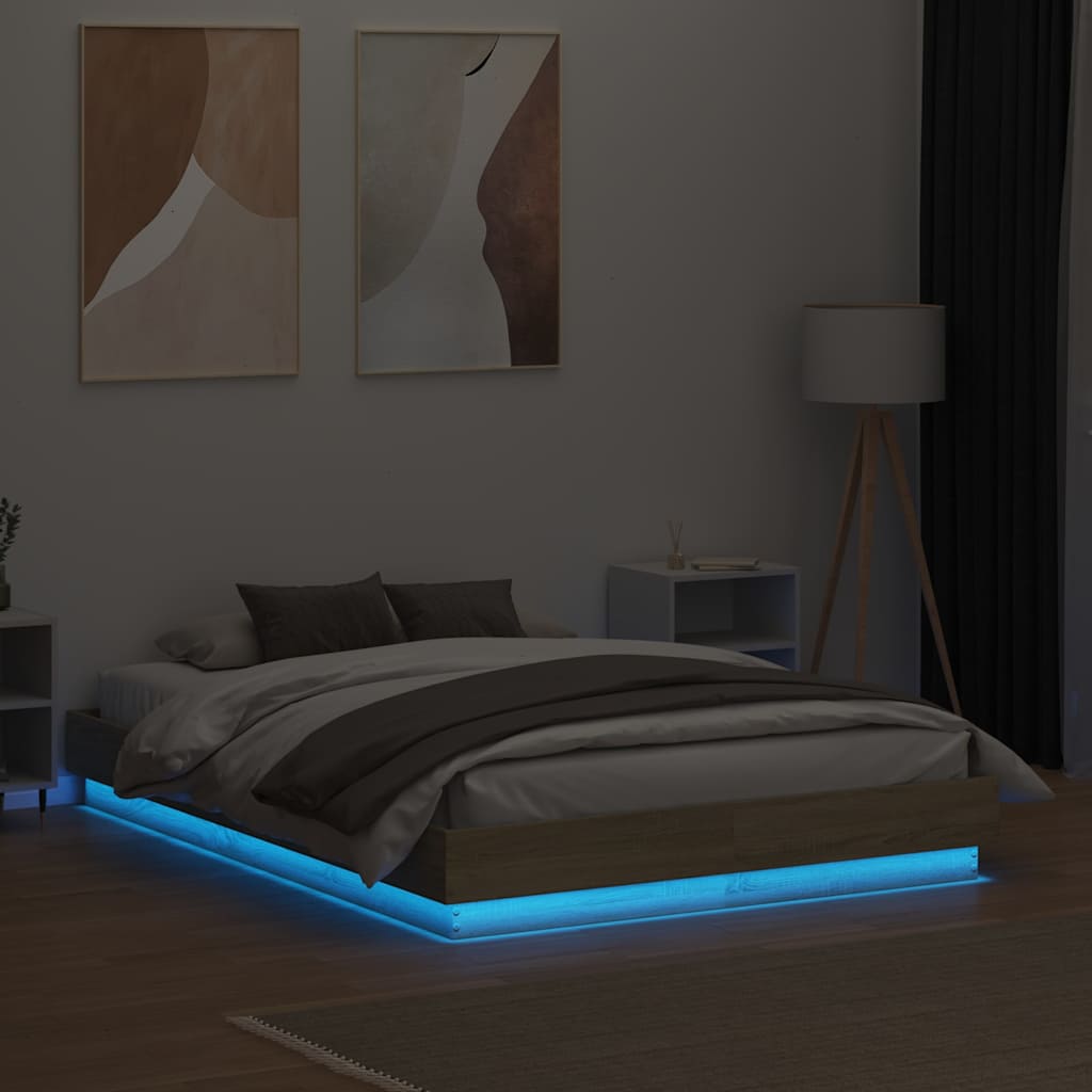 Bed Frame with LED without Mattress Sonoma Oak 120x190 cm Small Double