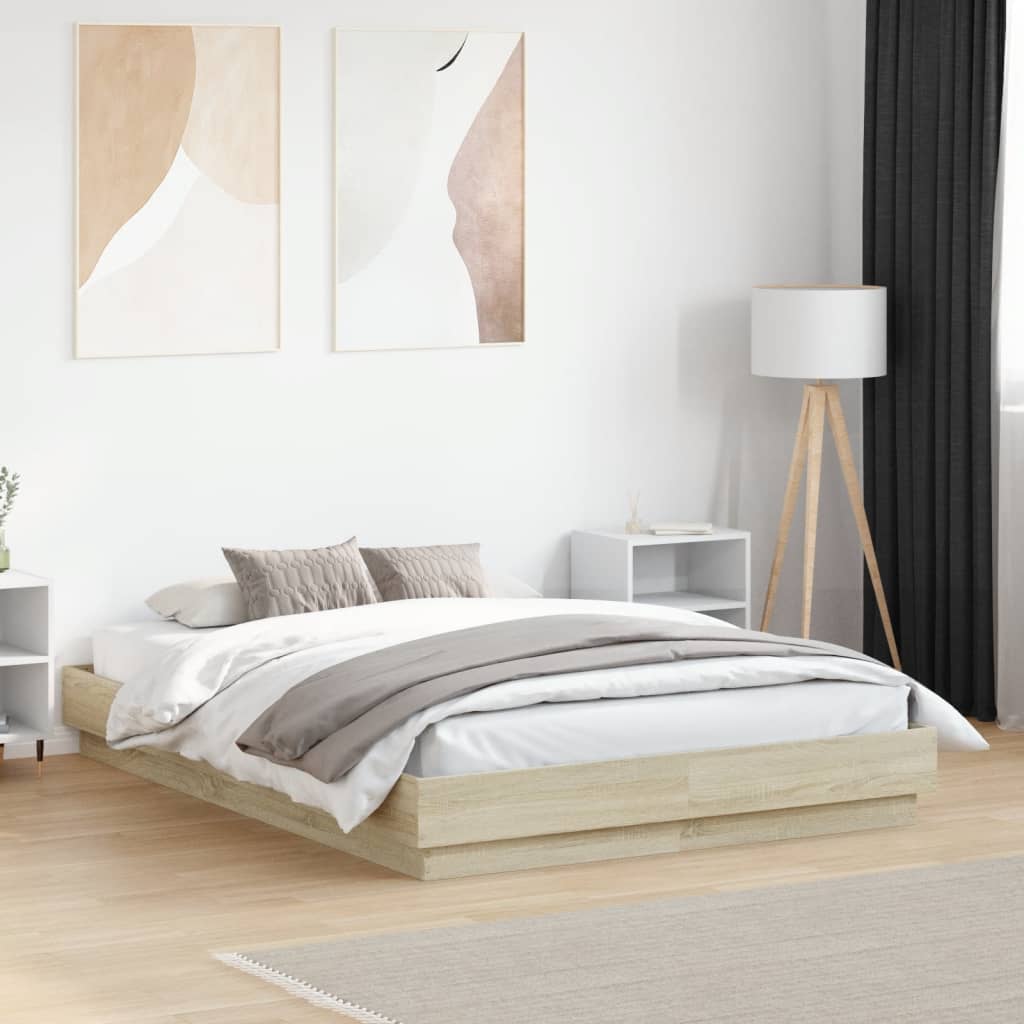 Bed Frame with LED without Mattress Sonoma Oak 120x190 cm Small Double
