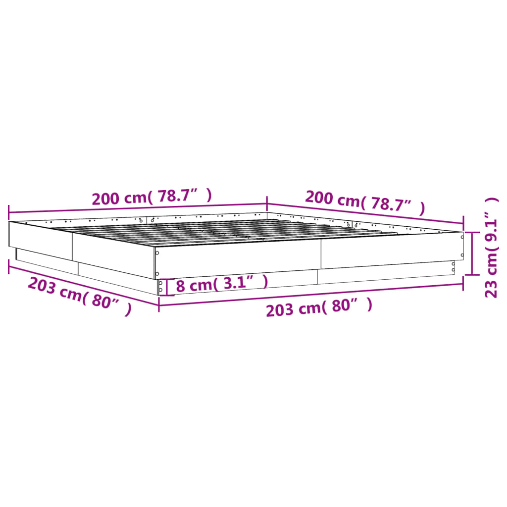 Bed Frame without Mattress Grey Sonoma 200x200 cm