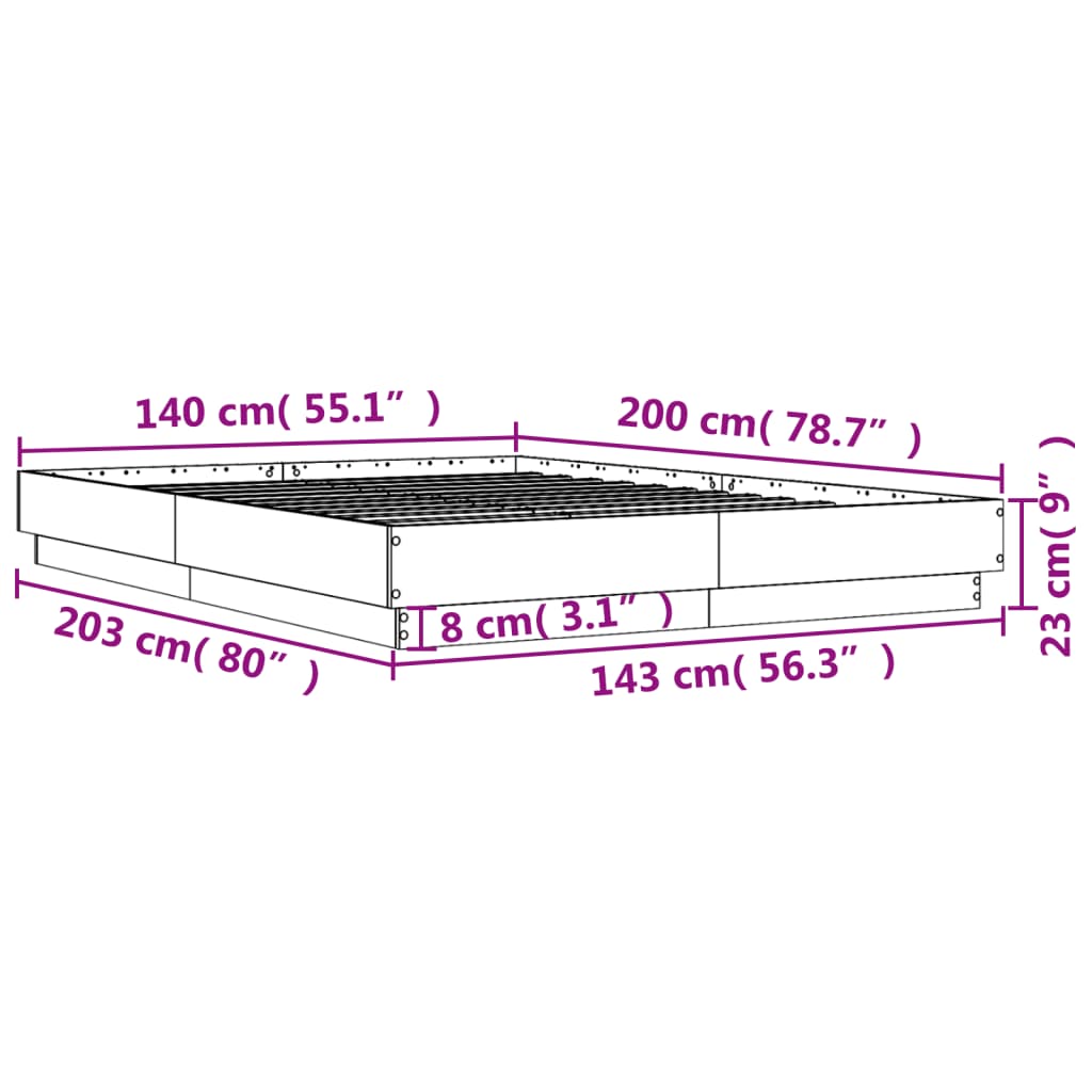 Bed Frame without Mattress Sonoma Oak 140x200 cm