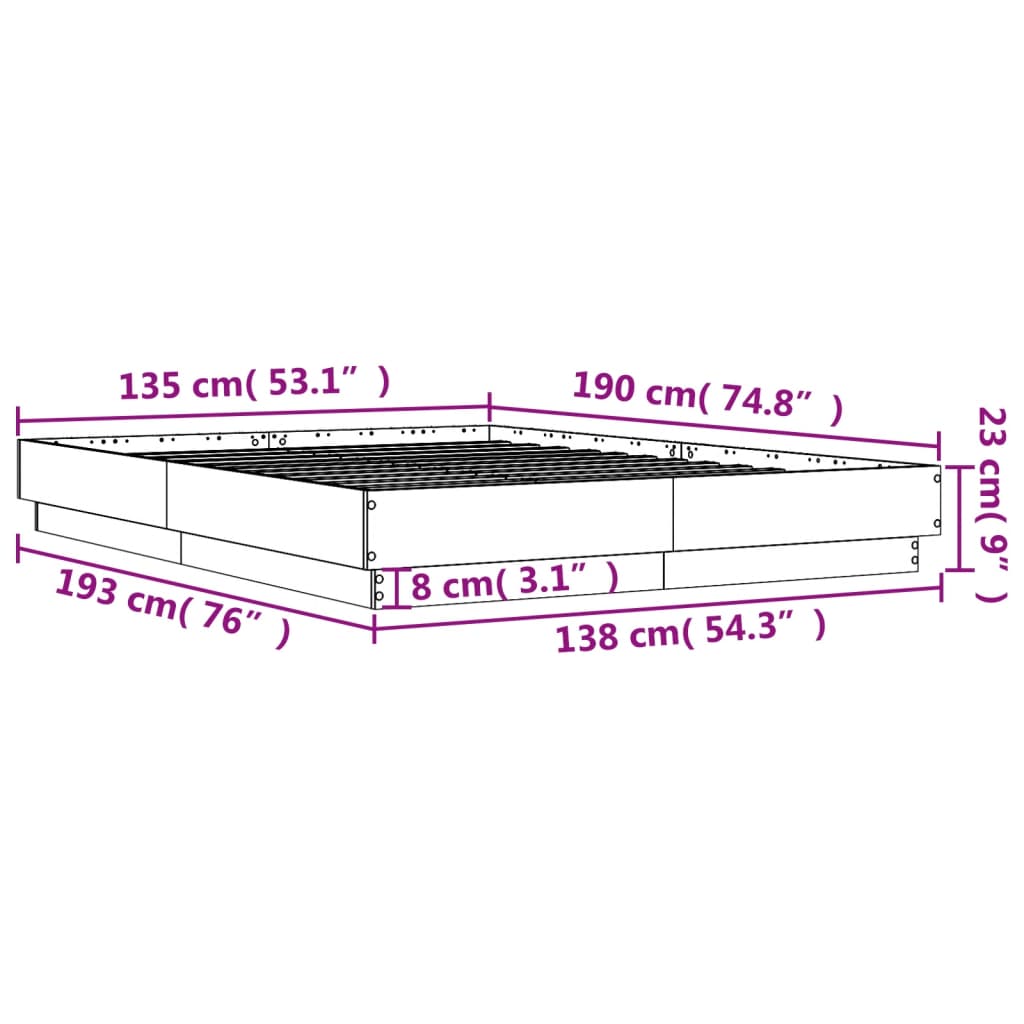 vidaXL Bed Frame without Mattress White 135x190 cm Double