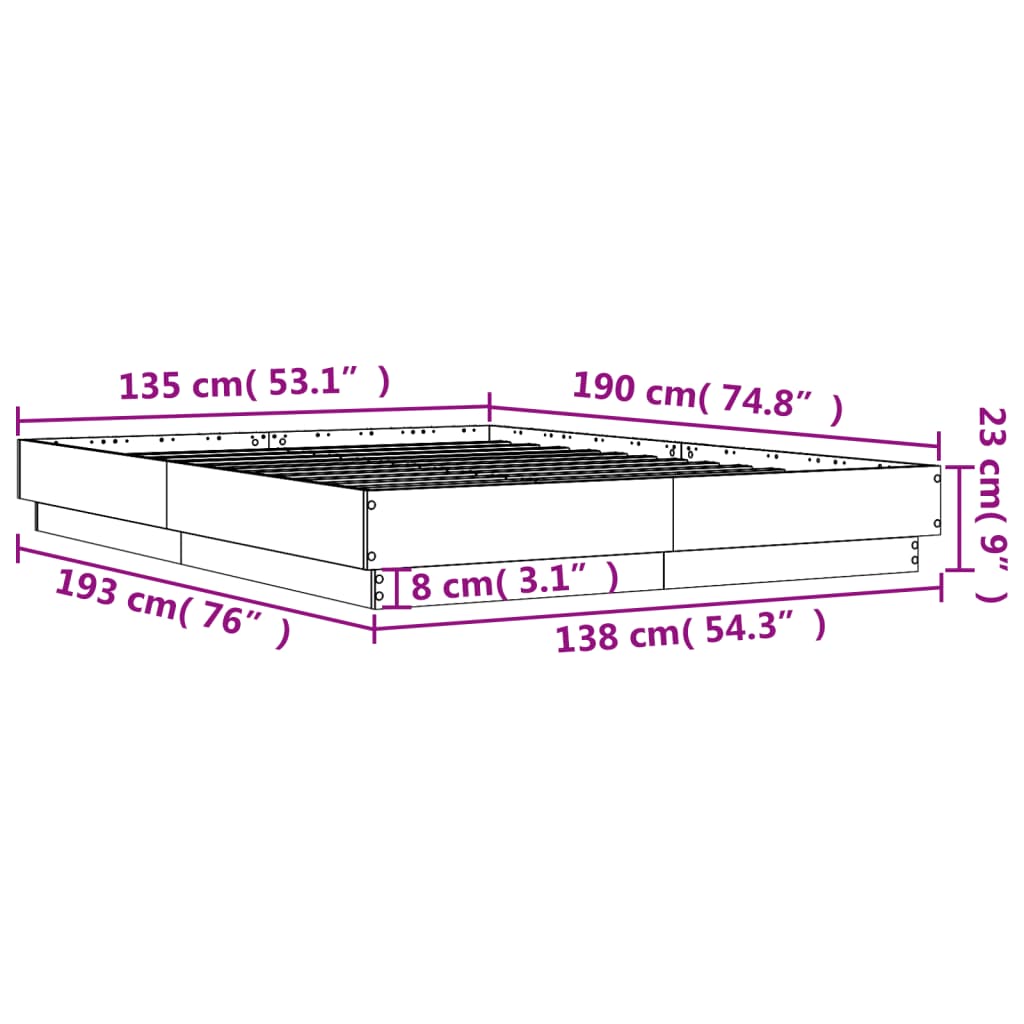 Bed Frame without Mattress Sonoma Oak 135x190 cm Double
