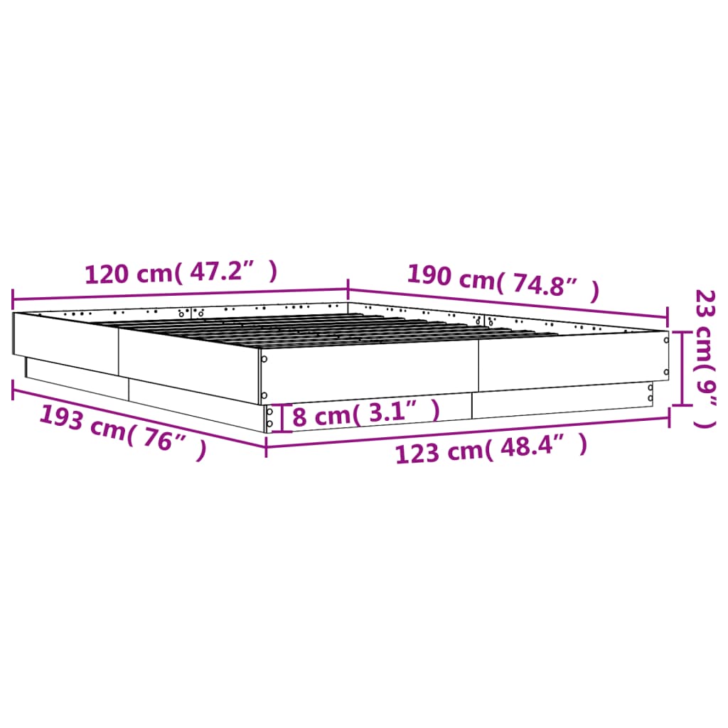 Bed Frame without Mattress Sonoma Oak 120x190 cm Small Double